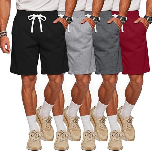 Evervibe 4 Pack Men's Athletic Shorts Drawstring Elastic Waist Casual Shorts Lightweight Summer Activewear with Pockets in Kuwait