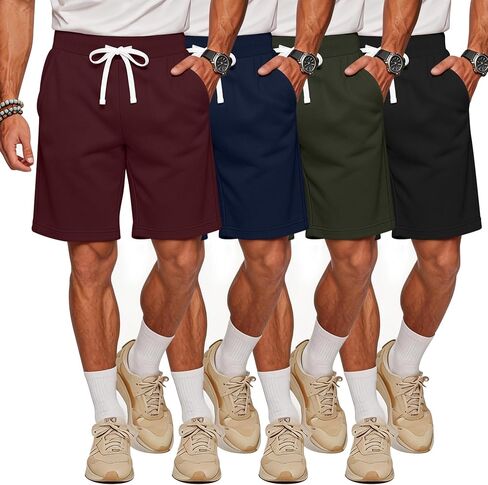 Evervibe 4 Pack Men's Athletic Shorts Drawstring Elastic Waist Casual Shorts Lightweight Summer Activewear with Pockets in Kuwait