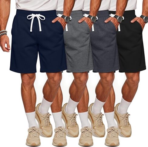 Evervibe 4 Pack Men's Athletic Shorts Drawstring Elastic Waist Casual Shorts Lightweight Summer Activewear with Pockets in Kuwait