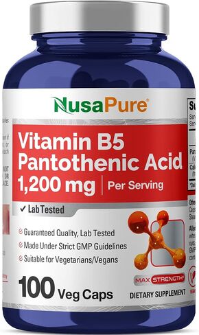 NusaPure Vitamin B5 Pantothenic Acid 1,200mg Per Serving 100 Caps Vegetarians Vegans, Non-GMO Dietary Supplement in Kuwait