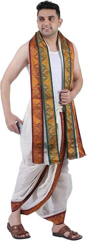 PRAKASAM COTTON Men's Panjakejam (Ready to wear) dhoti towel set with pocket- free size. in Saudi Arabia