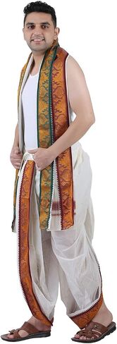 PRAKASAM COTTON Men's Panjakejam (Ready to wear) dhoti towel set with pocket- free size. in Saudi Arabia