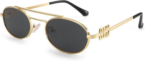 Dollger Retro Oval Sunglasses for Women Double Bridge Trendy Gold Frame Small 90s Designer Shades Sunglasses in Kuwait