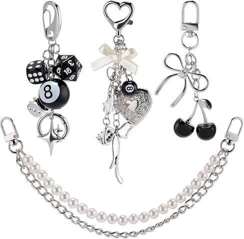 4 Pack Purse Charms Keychain Set for Women - Y2K Bag Charms Handbags Car Keys Backpacks Pearl Chain Cherry Keychain in Saudi Arabia