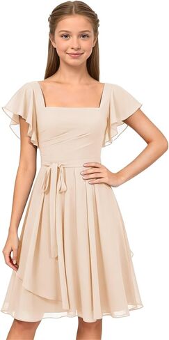 Junior Bridesmaid Dresses for Teen Girls Chiffon Short Girl Formal Dresses for Wedding A Line Prom Dresses for Teens in Saudi Arabia