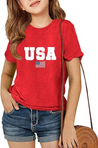 Girls Short Sleeve T Shirts Kids Graphic Tees Crewneck Cute Casual Summer Tops Tees 5-14 Years in Saudi Arabia