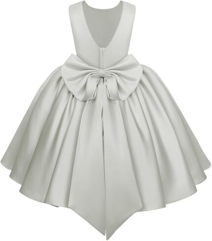 Satin Junior Bridesmaid Dress Short Flower Girl Dresses Bow-Knot Princess Pageant Gown Sleeveless in Saudi Arabia