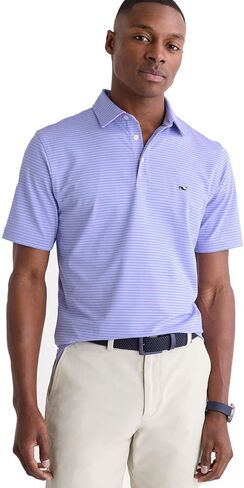 قميص Vineyard Vines الرجالي Performance Bradley Stripe Sankaty Polo، أرجواني/نسيم المحيط، XL in Kuwait