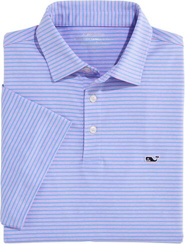 قميص Vineyard Vines الرجالي Performance Bradley Stripe Sankaty Polo، أرجواني/نسيم المحيط، XL in Kuwait