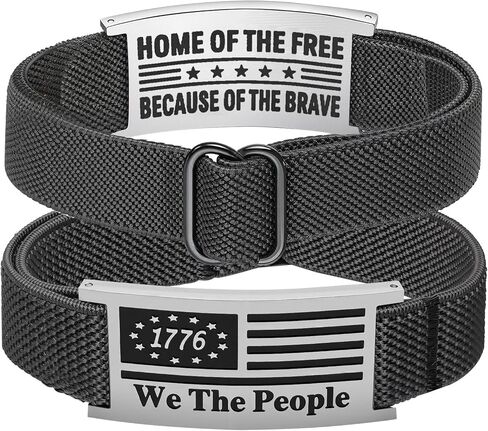 Patriotic Bracelets for Men, Mens Bracelet,Independence Day,Stainless Steel American Flag Adjustable Elastic Nylon Bracelet 4th of July Gift for Men,Him, father,Dad, Son, Husband, Teen, Boyfriend in Saudi Arabia