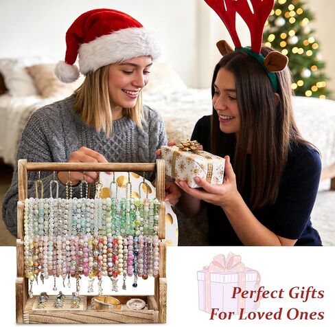 Emfogo Jewelry Organizer Stand, 4 Tier Wood Bracelet Holder With Necklace Holder, Rustic Large Capacity Jewelry Holder Display for Bracelets Bangles Necklaces Rings Watches Scrunchies (Rustic Brown) in Saudi Arabia