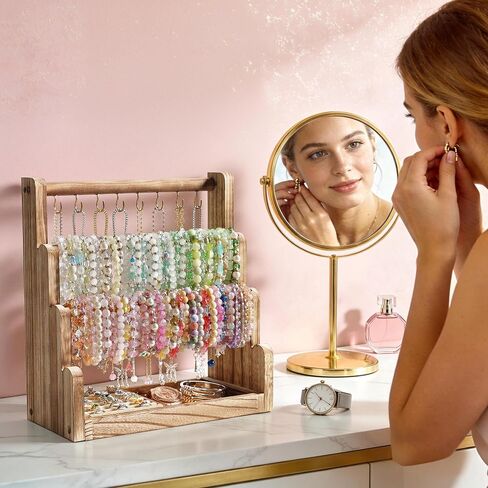 Emfogo Jewelry Organizer Stand, 4 Tier Wood Bracelet Holder With Necklace Holder, Rustic Large Capacity Jewelry Holder Display for Bracelets Bangles Necklaces Rings Watches Scrunchies (Rustic Brown) in Saudi Arabia