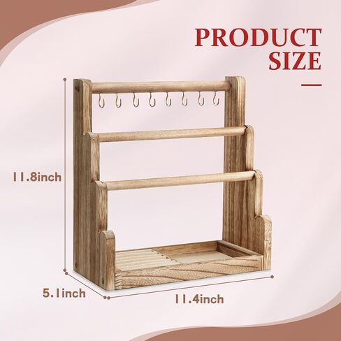 Emfogo Jewelry Organizer Stand, 4 Tier Wood Bracelet Holder With Necklace Holder, Rustic Large Capacity Jewelry Holder Display for Bracelets Bangles Necklaces Rings Watches Scrunchies (Rustic Brown) in Saudi Arabia