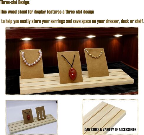 1 Pack Wooden Earring Display Stand 3 Slots Jewelry Earring Ring Display Holder Business Card Holder Craft Showing Organizer Tray for Tabletop Vendors Shows Craft Show (11.8x3.1x0.4inch) in Saudi Arabia