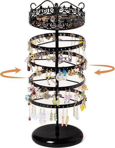 5 Tier Rotating Earring Holder Organizer Stand,Adjustable Metal Jewelry Organizer for Women,Pierced and Dangle Earring with 176 Holes.Top Wide tray Suitable for Bracelets,Watches,Lipsticks. in Saudi Arabia