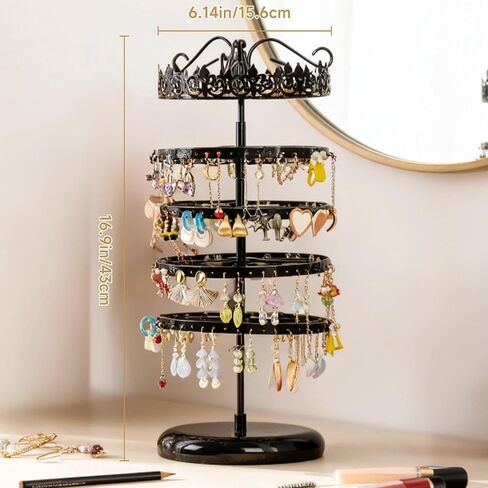 5 Tier Rotating Earring Holder Organizer Stand,Adjustable Metal Jewelry Organizer for Women,Pierced and Dangle Earring with 176 Holes.Top Wide tray Suitable for Bracelets,Watches,Lipsticks. in Saudi Arabia