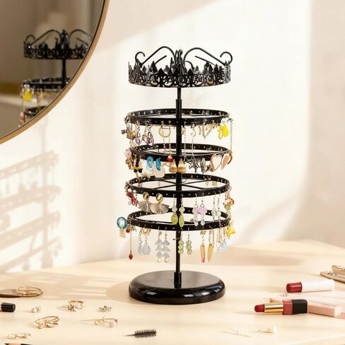 5 Tier Rotating Earring Holder Organizer Stand,Adjustable Metal Jewelry Organizer for Women,Pierced and Dangle Earring with 176 Holes.Top Wide tray Suitable for Bracelets,Watches,Lipsticks. in Saudi Arabia
