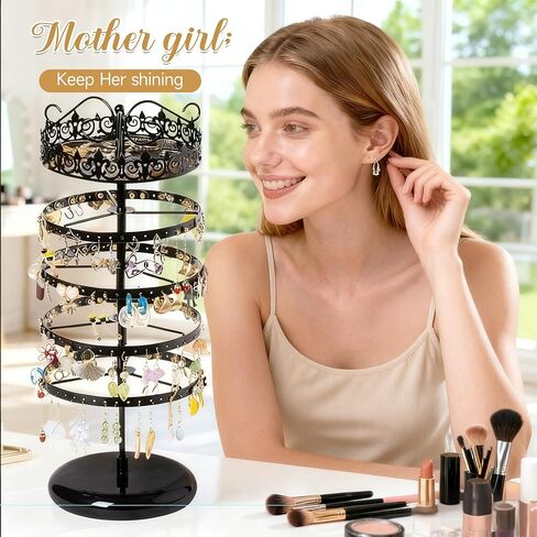 5 Tier Rotating Earring Holder Organizer Stand,Adjustable Metal Jewelry Organizer for Women,Pierced and Dangle Earring with 176 Holes.Top Wide tray Suitable for Bracelets,Watches,Lipsticks. in Saudi Arabia
