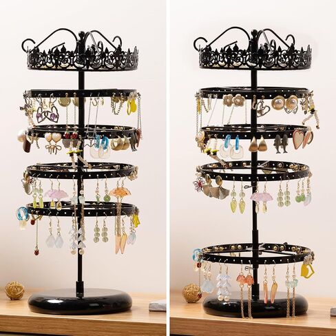 5 Tier Rotating Earring Holder Organizer Stand,Adjustable Metal Jewelry Organizer for Women,Pierced and Dangle Earring with 176 Holes.Top Wide tray Suitable for Bracelets,Watches,Lipsticks. in Saudi Arabia