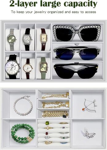 Bling Jewelry Organizer Holder Display Box Case Crystal Rhinestones Watch Box Case Sunglasses Storage Organizer Lockable with Glass Top and PU Leather in Saudi Arabia