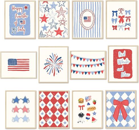 Yeecuem 12Pcs 4th of July Wall Art Prints Patriotic Wall Arts Decor Cute America Art Prints Poster for Independence Day Home Living Room Decoration (8 x 10 Inch, Unframed) in Saudi Arabia