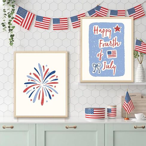 Yeecuem 12Pcs 4th of July Wall Art Prints Patriotic Wall Arts Decor Cute America Art Prints Poster for Independence Day Home Living Room Decoration (8 x 10 Inch, Unframed) in Saudi Arabia