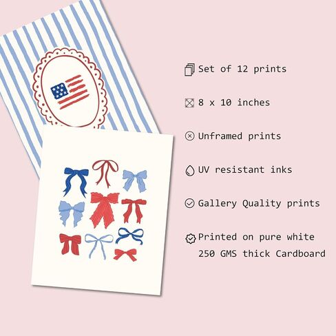 Yeecuem 12Pcs 4th of July Wall Art Prints Patriotic Wall Arts Decor Cute America Art Prints Poster for Independence Day Home Living Room Decoration (8 x 10 Inch, Unframed) in Saudi Arabia