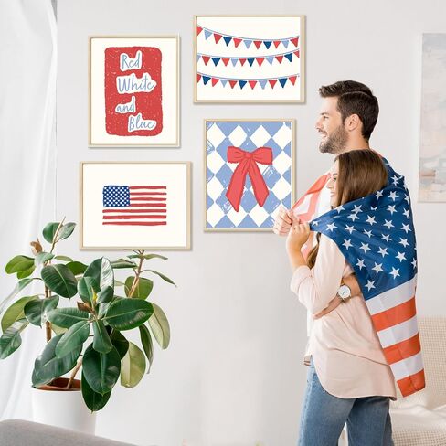 Yeecuem 12Pcs 4th of July Wall Art Prints Patriotic Wall Arts Decor Cute America Art Prints Poster for Independence Day Home Living Room Decoration (8 x 10 Inch, Unframed) in Saudi Arabia