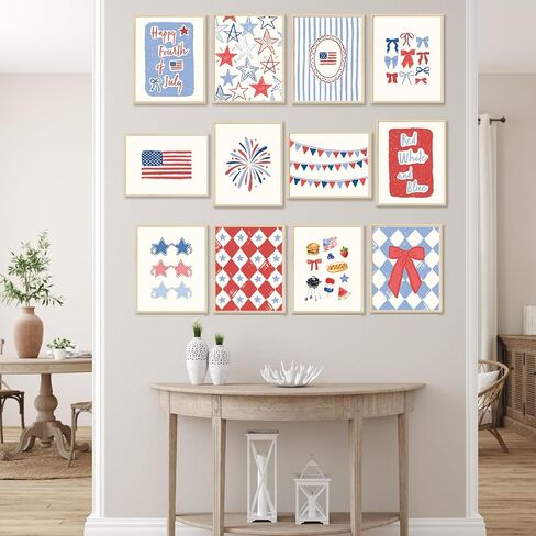 Yeecuem 12Pcs 4th of July Wall Art Prints Patriotic Wall Arts Decor Cute America Art Prints Poster for Independence Day Home Living Room Decoration (8 x 10 Inch, Unframed) in Saudi Arabia