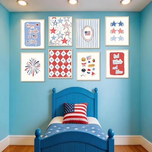 Yeecuem 12Pcs 4th of July Wall Art Prints Patriotic Wall Arts Decor Cute America Art Prints Poster for Independence Day Home Living Room Decoration (8 x 10 Inch, Unframed) in Saudi Arabia