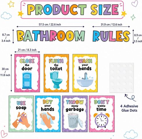 7pcs Bathroom Rules Poster Colorful Toilet Word Wall Art Signs Restroom Rules Paper Print Decor for Boys Girls Toddler Home School Kindergarten Preschool Elementary Classroom Rules Wall Decor Supplies in Saudi Arabia