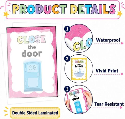 7pcs Bathroom Rules Poster Colorful Toilet Word Wall Art Signs Restroom Rules Paper Print Decor for Boys Girls Toddler Home School Kindergarten Preschool Elementary Classroom Rules Wall Decor Supplies in Saudi Arabia