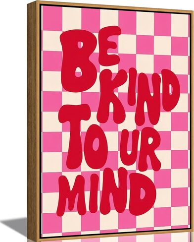 Framed“Be Kind to UR Mind"Canvas Wall Art, Pink Preppy Inspirational Painting Picture Wall Decor,Fashion Girly Poster Print Artwork,for Living Room Bedroom Girl Room Home Decoration in Saudi Arabia
