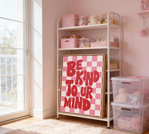 Framed“Be Kind to UR Mind"Canvas Wall Art, Pink Preppy Inspirational Painting Picture Wall Decor,Fashion Girly Poster Print Artwork,for Living Room Bedroom Girl Room Home Decoration in Saudi Arabia