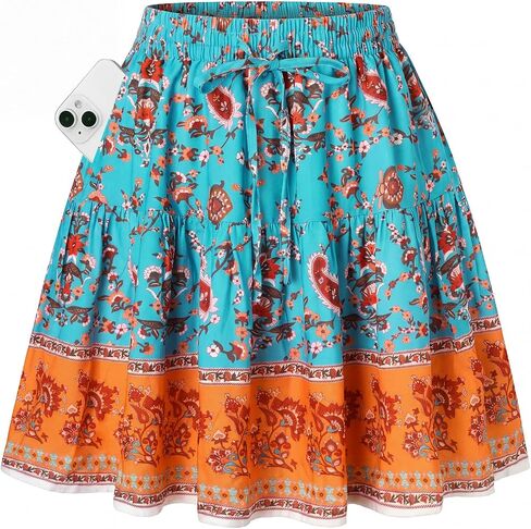 Kate Kasin Women's Boho Mini Skort with Pockets, Summer Floral Skirts with Shorts, Beach Vacation Concert Outfits 2026 Trendy in Kuwait
