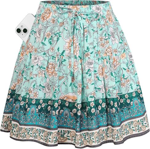 Kate Kasin Women's Boho Mini Skort with Pockets, Summer Floral Skirts with Shorts, Beach Vacation Concert Outfits 2026 Trendy in Kuwait