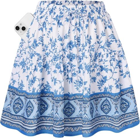 Kate Kasin Women's Boho Mini Skort with Pockets, Summer Floral Skirts with Shorts, Beach Vacation Concert Outfits 2026 Trendy in Kuwait