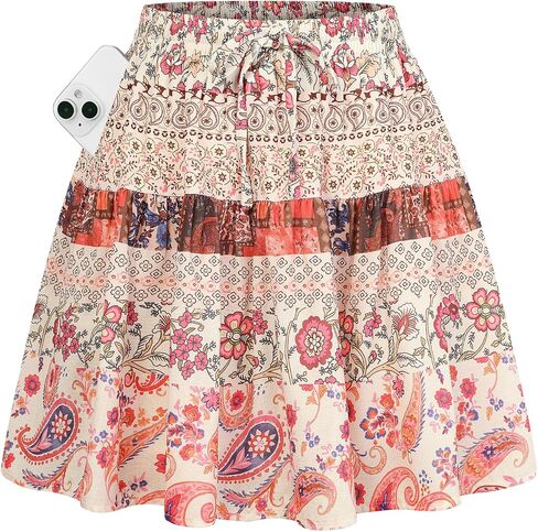 Kate Kasin Women's Boho Mini Skort with Pockets, Summer Floral Skirts with Shorts, Beach Vacation Concert Outfits 2026 Trendy in Kuwait