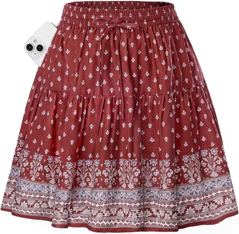 Kate Kasin Women's Boho Mini Skort with Pockets, Summer Floral Skirts with Shorts, Beach Vacation Concert Outfits 2026 Trendy in Kuwait