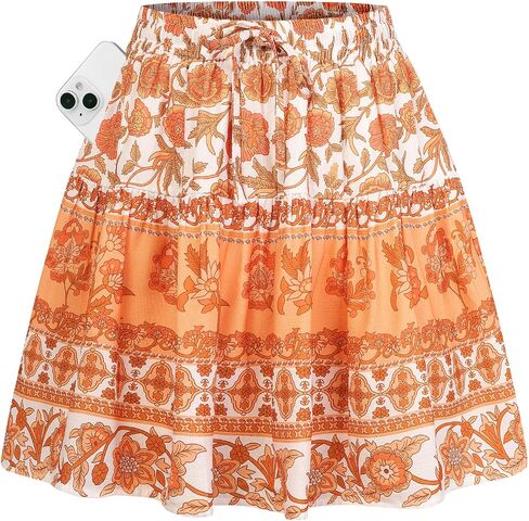 Kate Kasin Women's Boho Mini Skort with Pockets, Summer Floral Skirts with Shorts, Beach Vacation Concert Outfits 2026 Trendy in Kuwait
