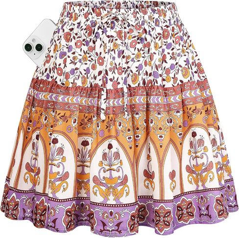 Kate Kasin Women's Boho Mini Skort with Pockets, Summer Floral Skirts with Shorts, Beach Vacation Concert Outfits 2026 Trendy in Kuwait