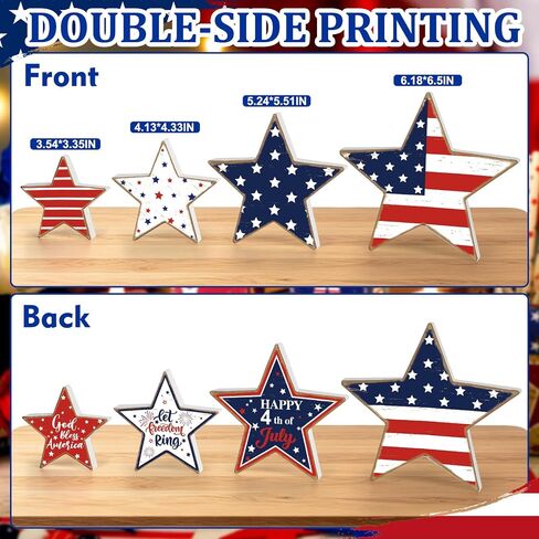 4th of July Decorations Wooden Stars 4 Pcs Memorial Day Patriotic Decorations Red White and Blue Table Shelf Independence Day Fourth of July Accessories Americana Decor for Home Office Labor Day in Saudi Arabia