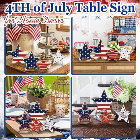 4th of July Decorations Wooden Stars 4 Pcs Memorial Day Patriotic Decorations Red White and Blue Table Shelf Independence Day Fourth of July Accessories Americana Decor for Home Office Labor Day in Saudi Arabia