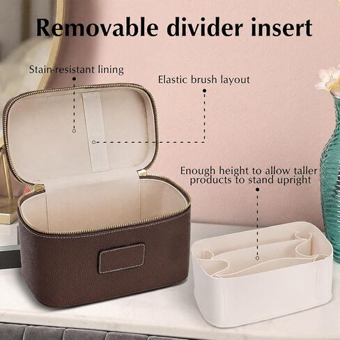 Makeup Case for Women, Leather Makeup Bag Cosmetic Case with Removable Divider, Large Capacity Waterproof Portable Travel Toiletry Make up Organizer Case in Saudi Arabia