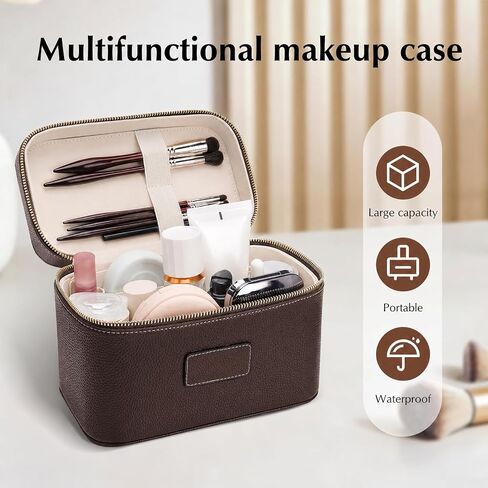 Makeup Case for Women, Leather Makeup Bag Cosmetic Case with Removable Divider, Large Capacity Waterproof Portable Travel Toiletry Make up Organizer Case in Saudi Arabia