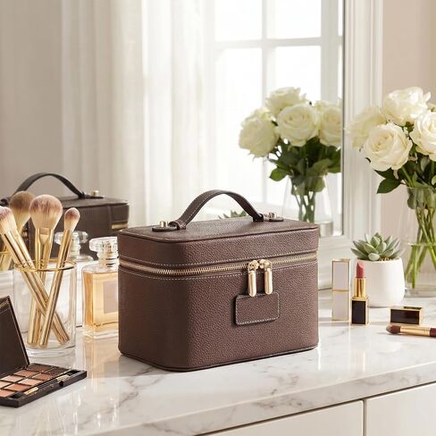 Makeup Case for Women, Leather Makeup Bag Cosmetic Case with Removable Divider, Large Capacity Waterproof Portable Travel Toiletry Make up Organizer Case in Saudi Arabia