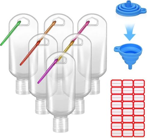 HATTIE 6 Pack Travel Plastic Clear Keychain Bottles 50ml/2oz Portable Leakproof Squeeze Small Bottles With Flip Cap Refillable Empty Containers for Lotion Soap Toiletry in Saudi Arabia