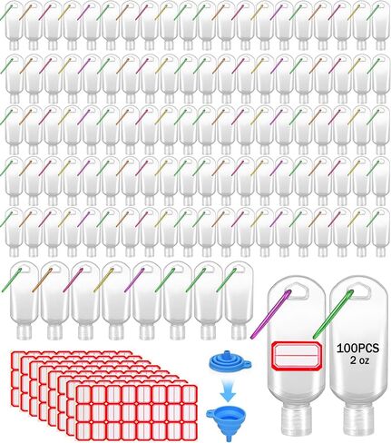 HATTIE 6 Pack Travel Plastic Clear Keychain Bottles 50ml/2oz Portable Leakproof Squeeze Small Bottles With Flip Cap Refillable Empty Containers for Lotion Soap Toiletry in Saudi Arabia