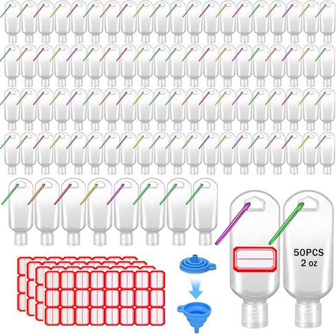 HATTIE 6 Pack Travel Plastic Clear Keychain Bottles 50ml/2oz Portable Leakproof Squeeze Small Bottles With Flip Cap Refillable Empty Containers for Lotion Soap Toiletry in Saudi Arabia