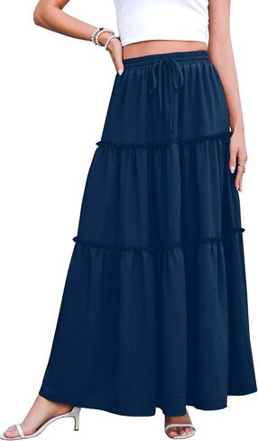 WEACZZY Womens Casual High Waisted Maxi Skirts with Pockets Flowy Boho Tiered Pleated Skirt for Spring Summer Travel Vacation in Saudi Arabia
